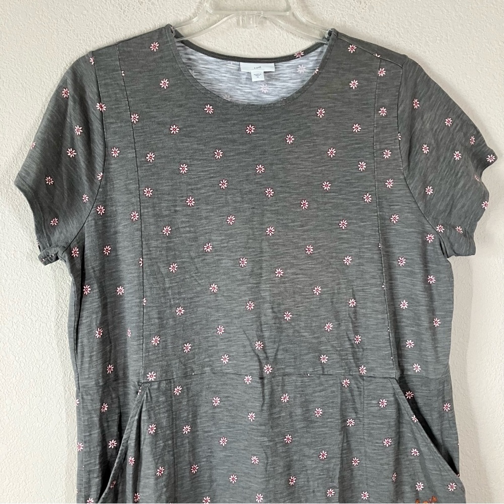 J JILL Cotton Shift Dress XL Daisy Floral Pockets Casual Travel Resort Vacation - Picture 3 of 10